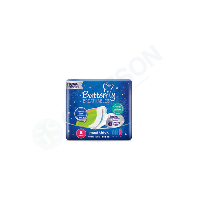 Butterfly Breathables Maxi Thick Sanitary Pads Extra Long 8 Pcs Hover Image