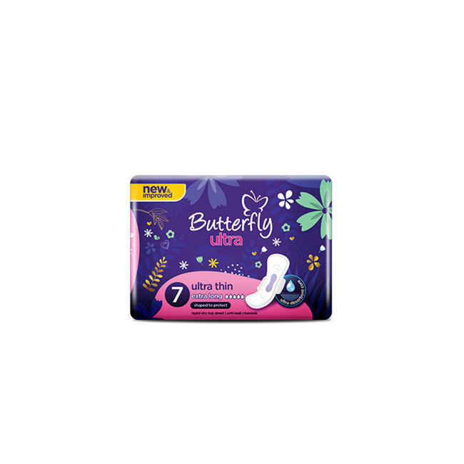 Butterfly Ultra-Thin Economy Pack Sanitary Pads Extra Long 7 Pcs Hover Image
