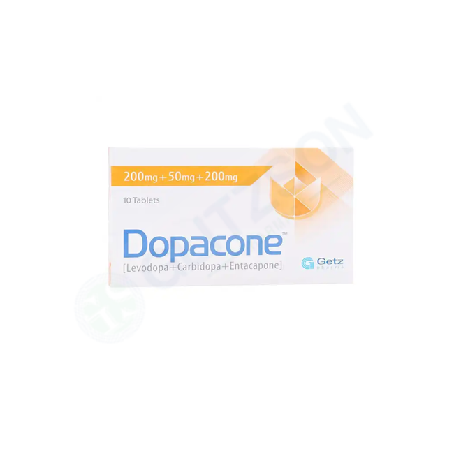 Dopacone Tablets 200+50+200mg (1 Box = 1 Strip)(1 Strip = 10 Tablets) Hover Image