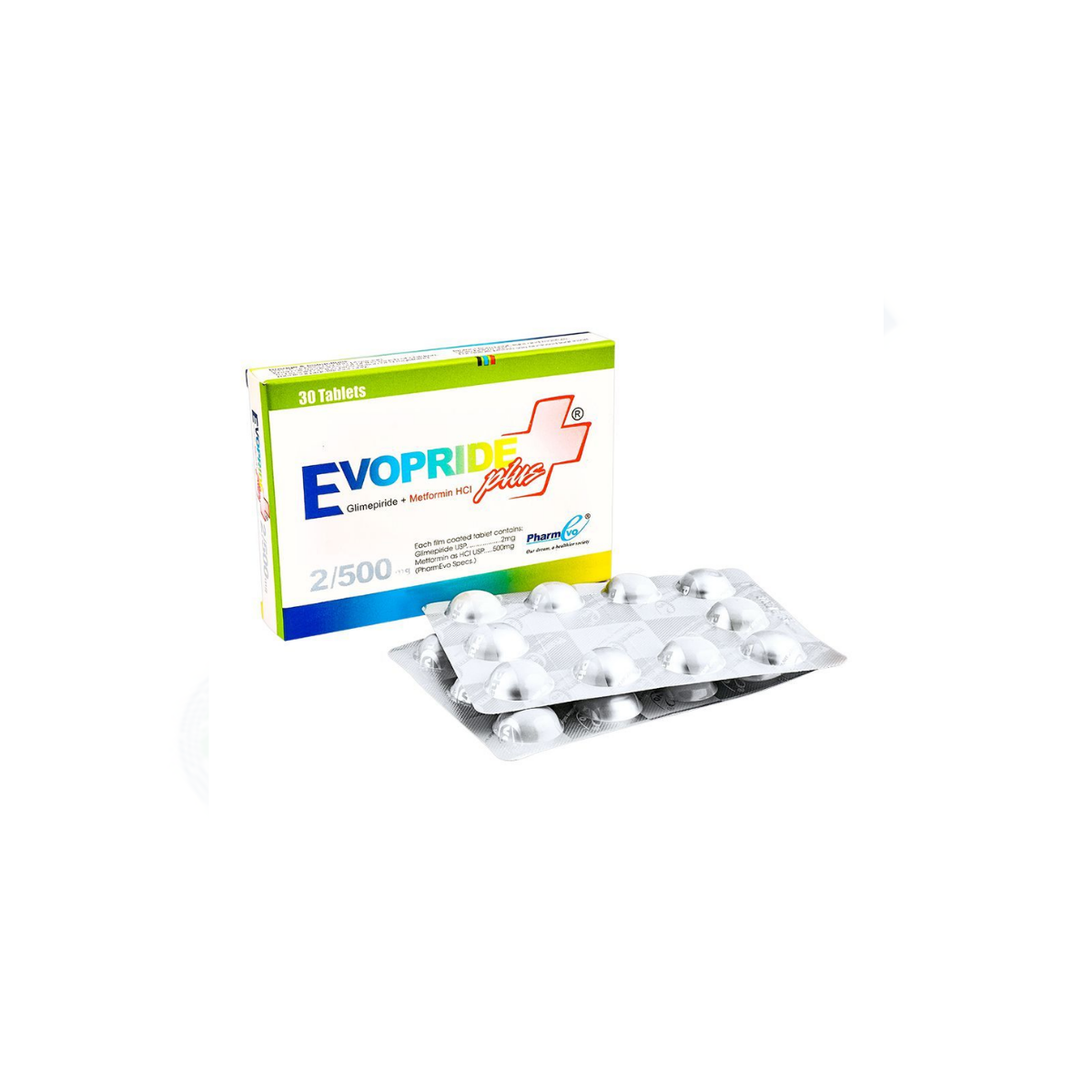 Evopride Plus Tablets 2/500mg (1 Strip = 10 Tablets)