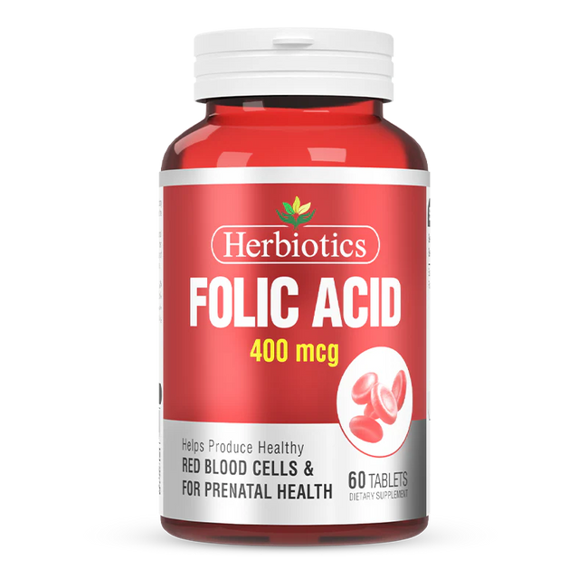 Herbiotics Folic Acid Tablets 400mcg (1 Bottle = 60 Tablets) Hover Image