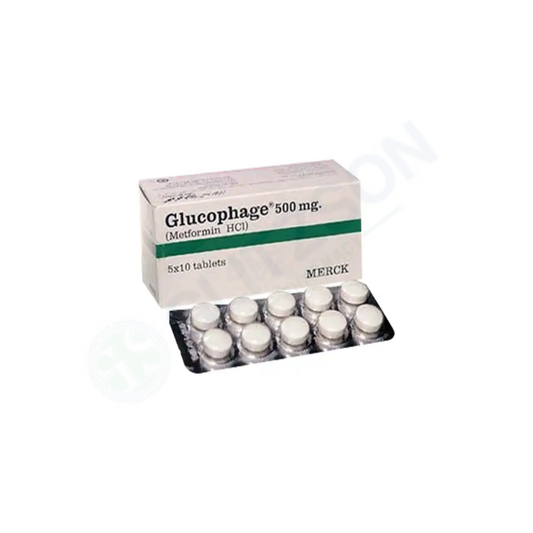 Glucophage Tablets 500mg (1 Box = 5 Strips) (1 Strip = 10 Tablets)