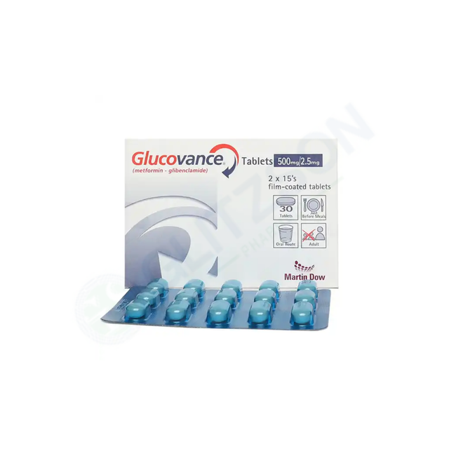 Glucovance Tablets 2.5/500mg (1 Strip = 15 Tablets) Hover Image