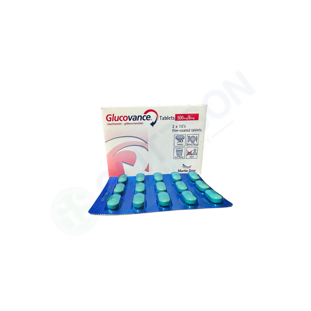 Glucovance Tablets 5/500mg (1 Box = 2 Strips) (1 Strip = 15 Tablets)