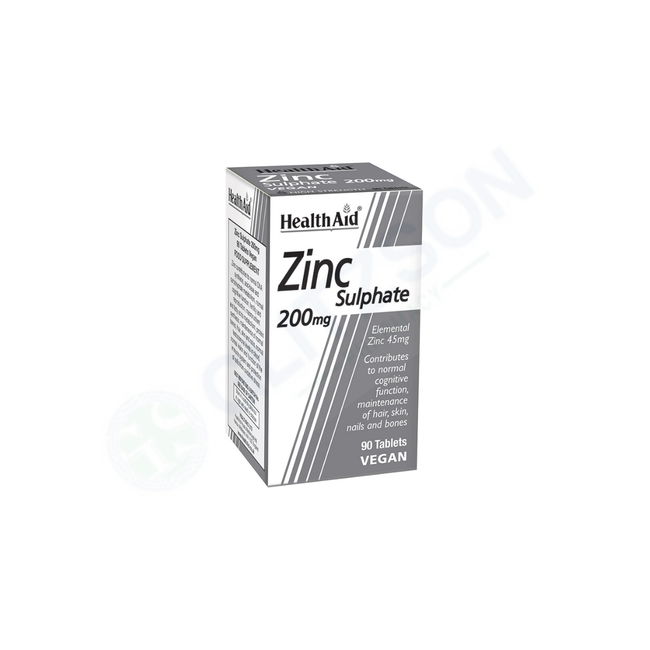Healthaid Zinc Sulphate Tablets 200mg (1 Box = 90 Tablets) Hover Image