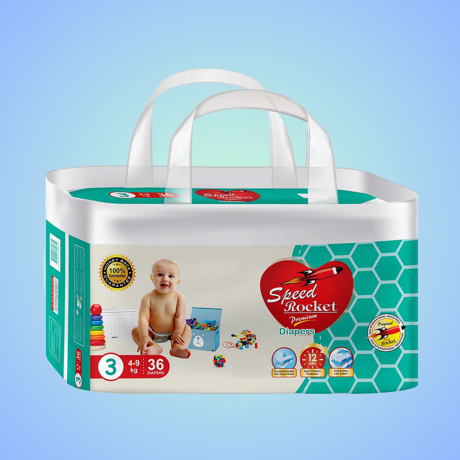 ROCKET 3 DIAPERS MEDIUM 36`S PREMIUM