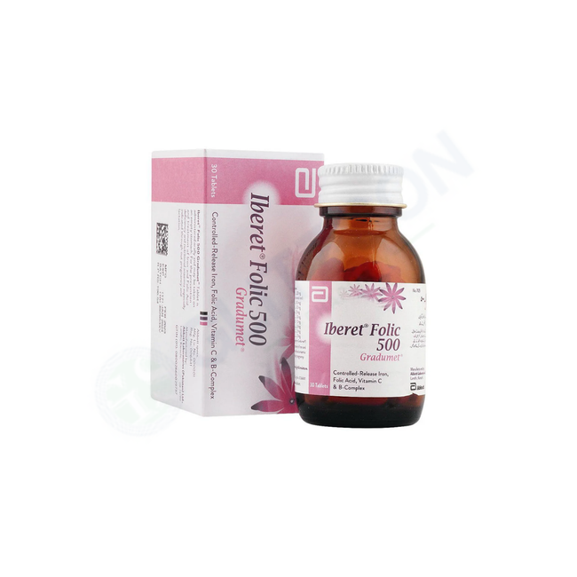 Iberet Folic-500 Gradumet Tablets (1 Bottle = 30 Tablets) Hover Image