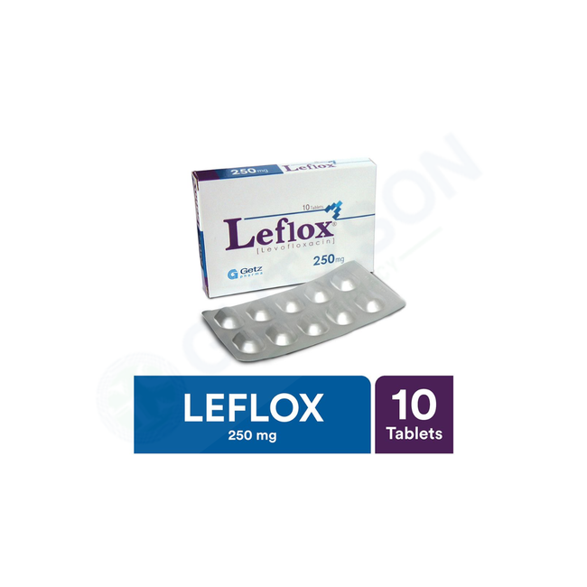 Leflox Tablets 250mg (1 Box = 2 Strips) (1 Strip = 10 Tablets) Hover Image