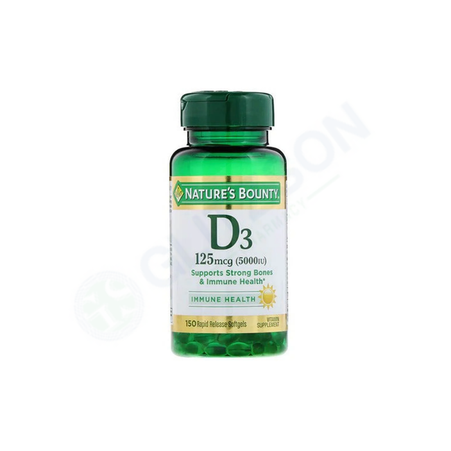 Natures Bounty Vitamin D3 Softgel Capsules 5000IU (1 Bottle = 150 Capsules) Hover Image