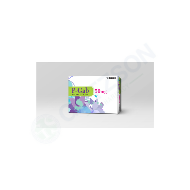 P GAB 50MG CAPSULE(1 BOX=2 STRIPS)(1 STRIP=7 CAPSULES) Hover Image