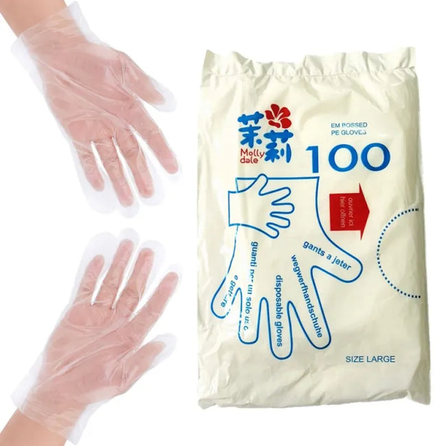 Polythene Disposable Transparent Gloves Pack of 100 Large Gloves Hover Image