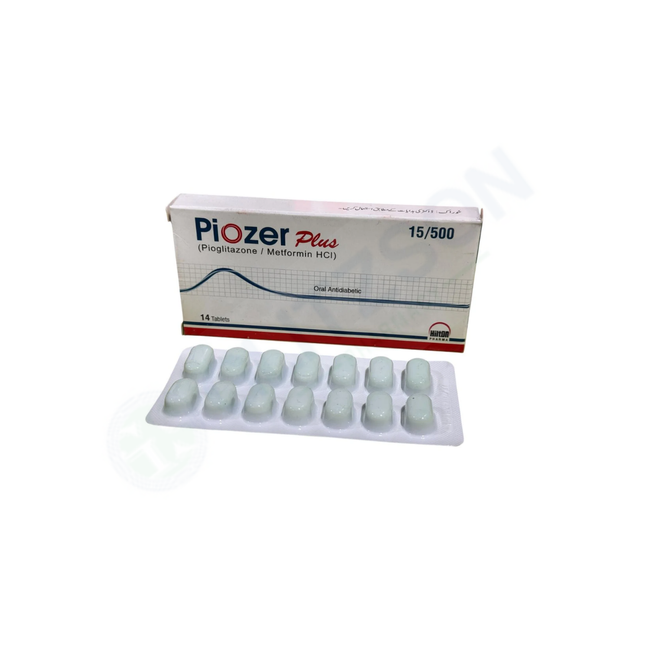 Piozer Plus Tablets 15mg/500mg (1 Box = 1 Strip)(1 Strip = 14 Tablets) Hover Image