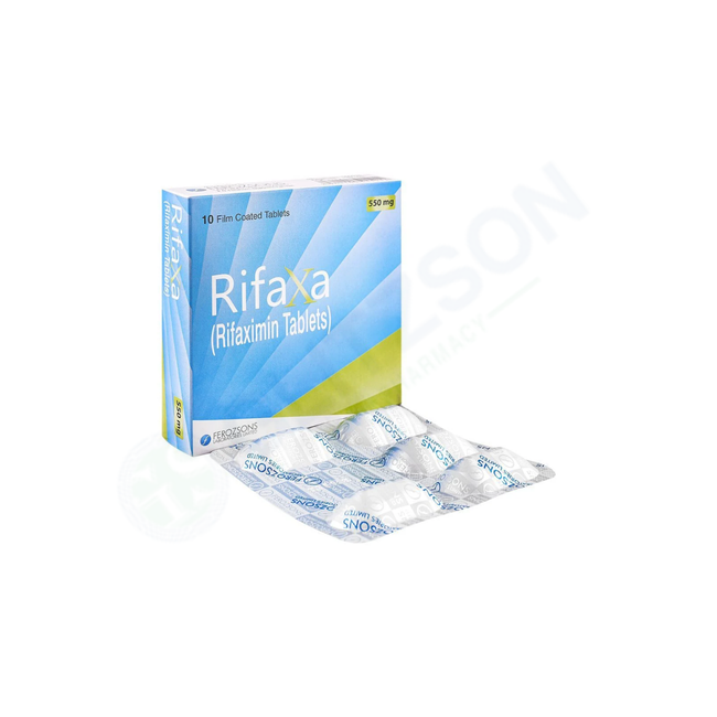 Rifaxa Tablets 550mg (1 Box = 1 Strip)(1 Strip = 10 Tablets) Hover Image