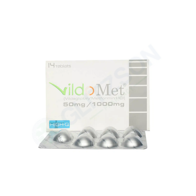 Vildomet Tablets 50mg/1000mg (1 Box = 2 Strips) (1 Strip = 7 Tablets) Hover Image