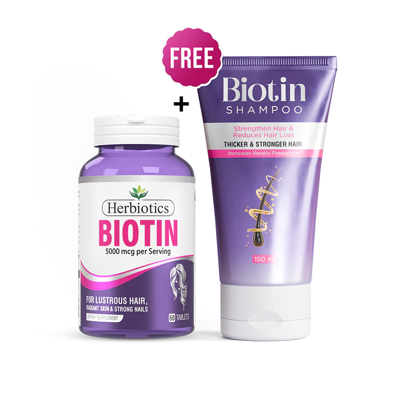 Biotin 5000mcgwith  Hair Strengthening shampoo (Get Free Shampoo)