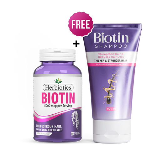 Biotin 5000mcgwith  Hair Strengthening shampoo (Get Free Shampoo)