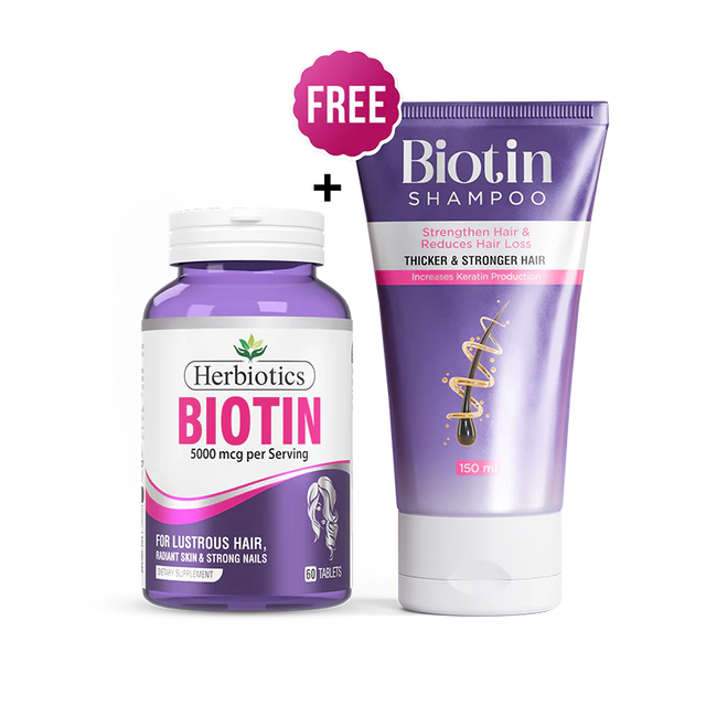 Biotin 5000mcgwith  Hair Strengthening shampoo (Get Free Shampoo) Hover Image