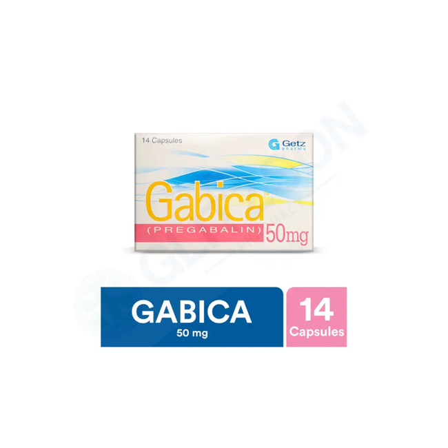 Gabica Capsules 50mg (1 Strip = 7 Capsules) Hover Image