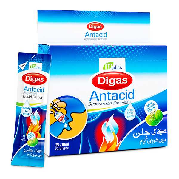 Digas Antacid Suspension Sachet 10ml (1 Box = 25 Sachets) Hover Image