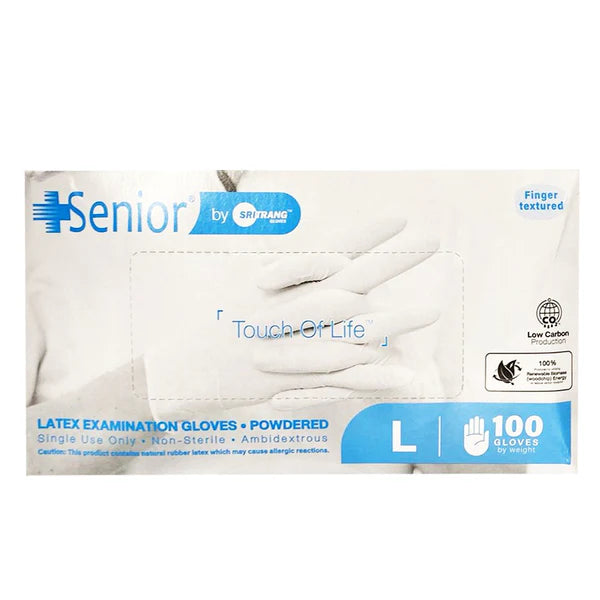 Senior Latex Powdered Disposable Examination Gloves (Large), 100 Ct